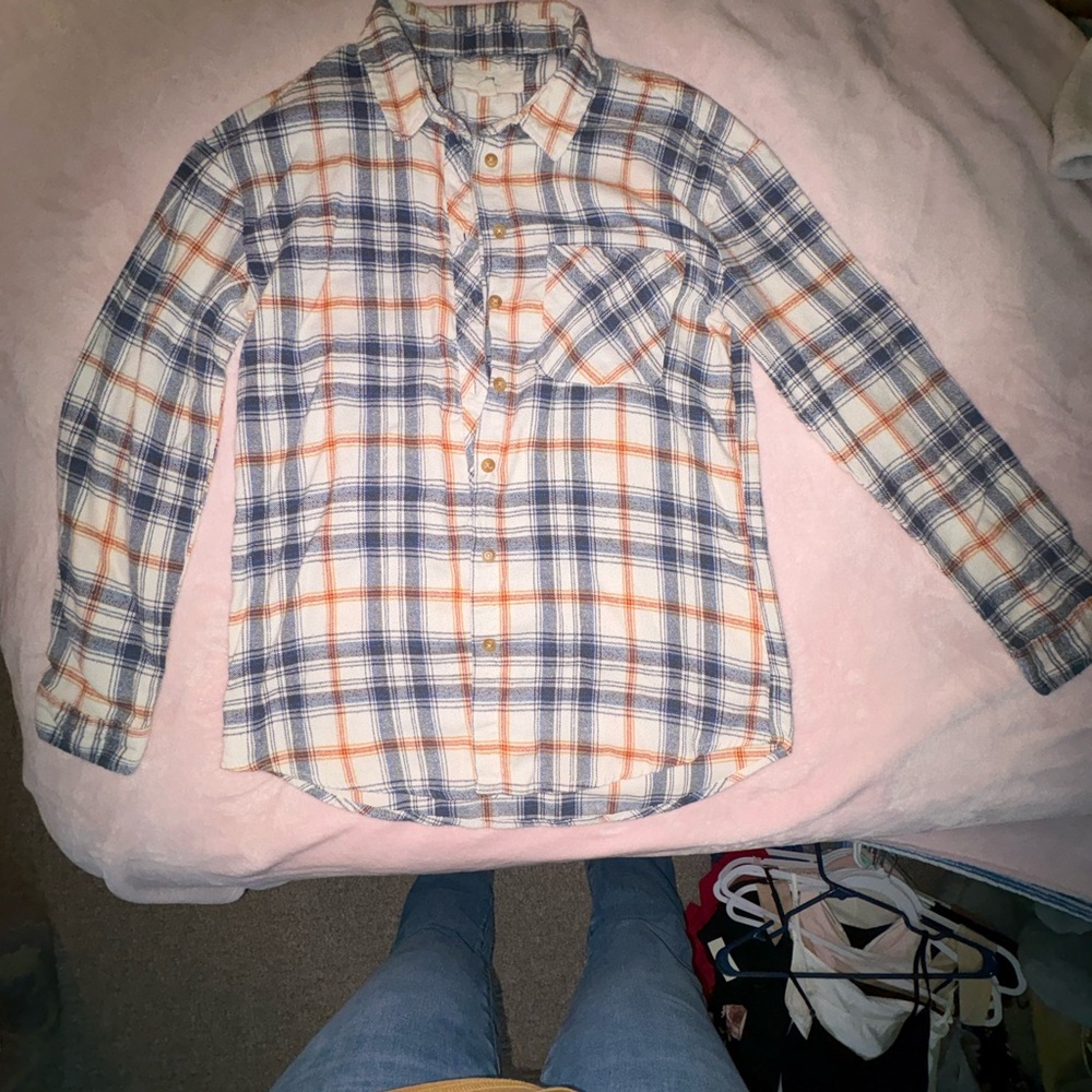 Thread & Supply Blue and Orange Plaid Button-Down Shirt